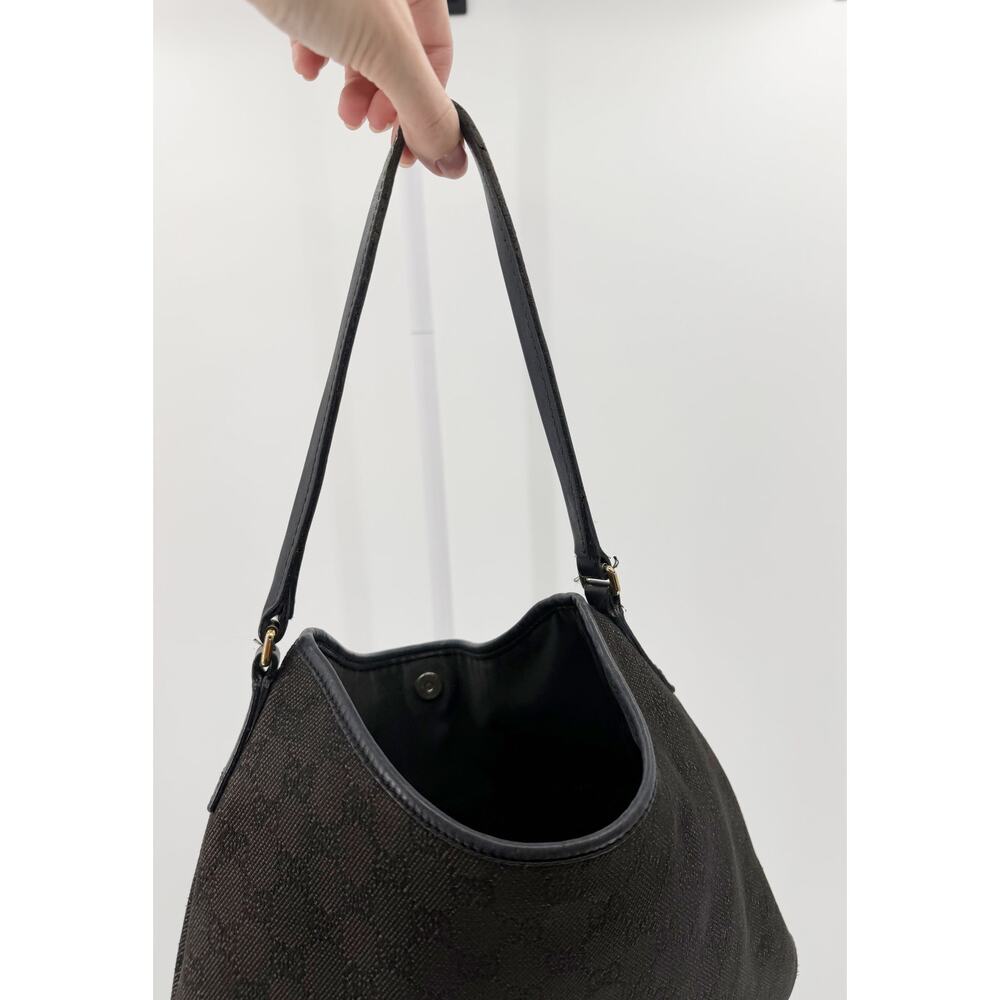 Gucci Black GG Monogram Canvas Leather Shoulder Hobo Bag Purse Vintage Handbag - Picture 5 of 12